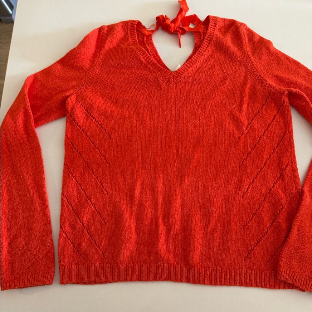 Moth V-Neck Sweater in Vibrant Red